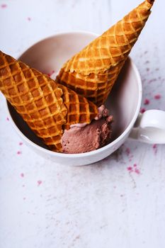 Frozen. Delicious ice cream on the table