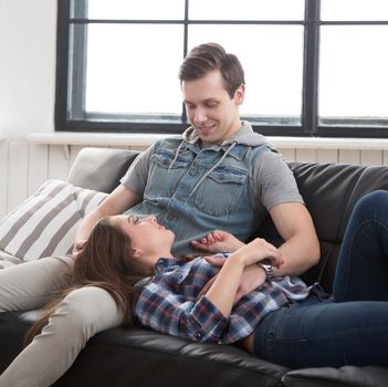 Love, relationship. Beautiful couple at home