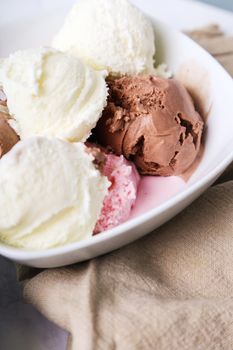 Frozen. Delicious ice cream on the table