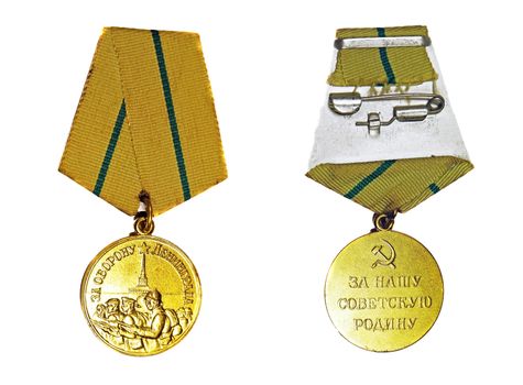 Medal "For the Defence of Leningrad" (with the reverse side) on a white background 