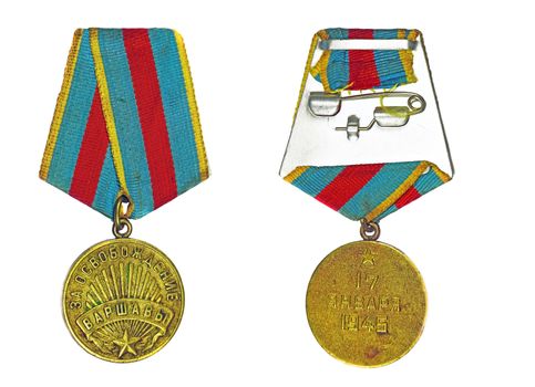 Medal "For the Liberation of Warsaw" (with the reverse side) on a white background