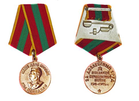 Medal  "For valorous work in the Great Patriotic War of 1941-1945" (with the reverse side) on a white background