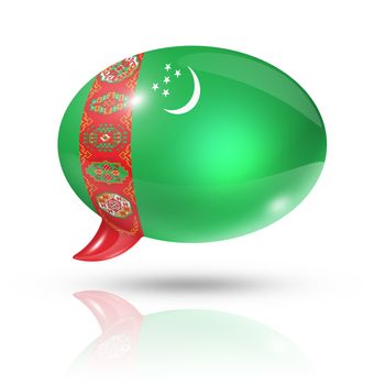three dimensional Turkmenistan flag in a speech bubble isolated on white with clipping path