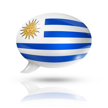 three dimensional Uruguay flag in a speech bubble isolated on white with clipping path