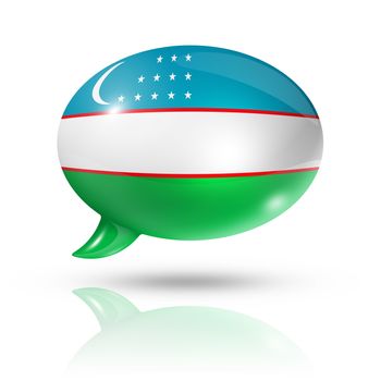 three dimensional Uzbekistan flag in a speech bubble isolated on white with clipping path