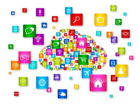 Cloud Computing concept. apps icons set isolated on white