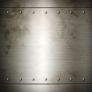 Old steel riveted brushed plate background texture. Metal frame background