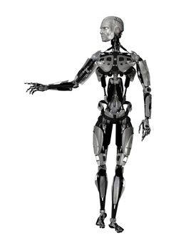 3D digital render of a male cyborg isolated on white background