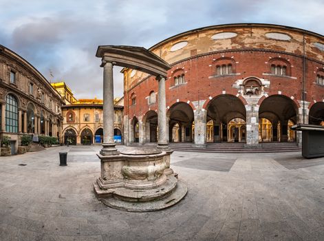 Palazzo della Ragione and Piazza dei Mercanti in the Morning, Milan, Italy