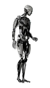 3D digital render of a male cyborg isolated on white background