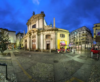 Saint George Church (Chiesa San Giorgio al Palazzo) and Torino Street in the Evening, Milan, Italy