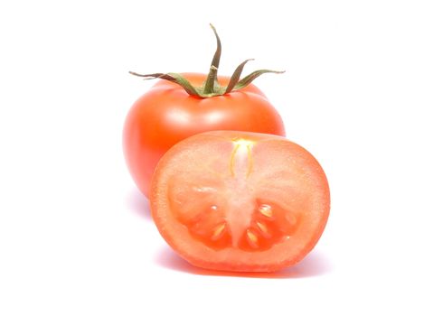 Red tomato with handle isolated on white background