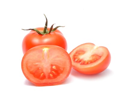 Red tomato with handle isolated on white background