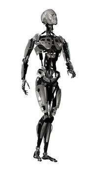 3D digital render of a male cyborg isolated on white background