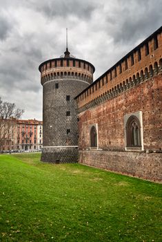 The Outer Wall of Castello Sforzesco (Sforza Castle) in Milan, Italy