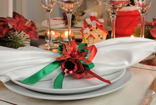 Festive napkin on the Christmas table