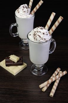 Milkshake with whipped cream white and dark chocolate