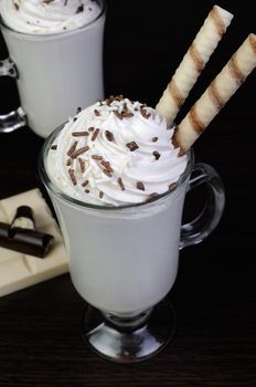 Milkshake with whipped cream white and dark chocolate