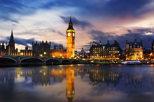 Big Ben and Houses of parliament at dusk, London, UK