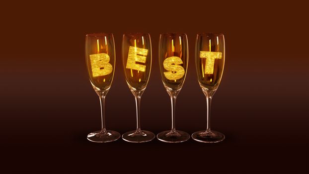 A few glasses with the text "best" on a brown background as a symbol of the best parties
