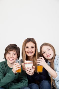 Mom with your kids having the breakfast