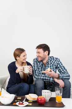 Couple in love having a breakfast