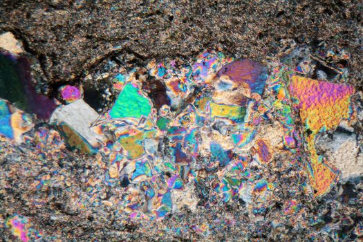 Crystals of Alabaster (Gypsum) under the microscope. 