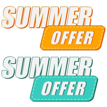 summer offer, two colors labels, flat design, business seasonal shopping concept