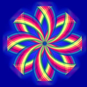 abstract rainbow colourful flower in circles like mandala form over blue background