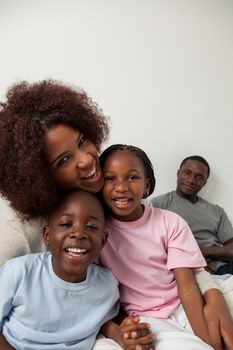 Black family in the bed