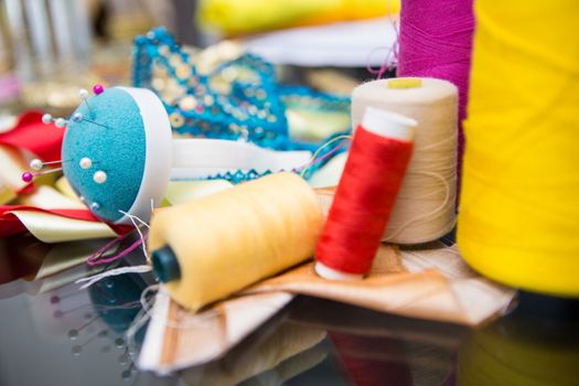 Close up of fashion designers table