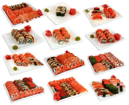 Set of various japaneese cuisine meal sushi