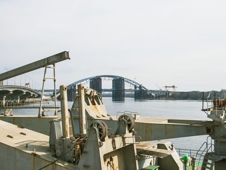 rusty bridge and ship can be used as background