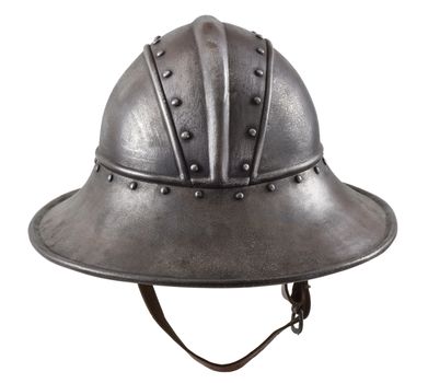 Iron helmet of the medieval knight. Very heavy headdress