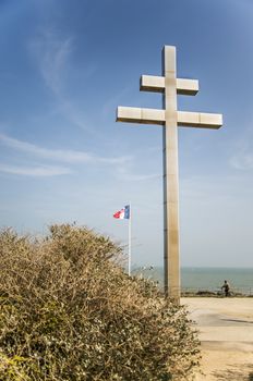 the Lorraine cross as symbol of the memorial at Juno Beach, France