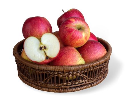 apples in wicker dish,Isolated on white background