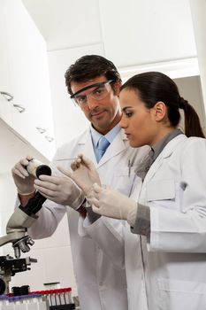 couple doing an experiment in the lab