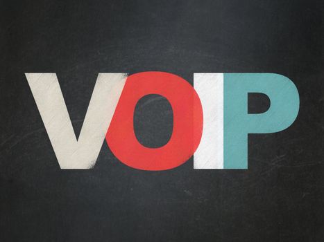 Web development concept: Painted multicolor text VOIP on School Board background, 3d render