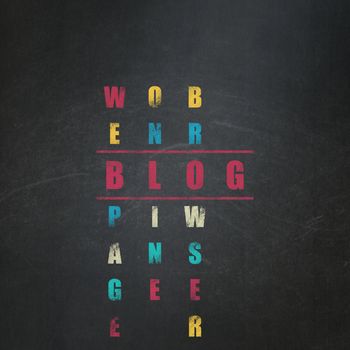 Web design concept: Painted red word Blog in solving Crossword Puzzle on School Board background, 3d render