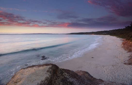 Sunrise colours looking south over Nelson Beach, Jervis Bay, NSW Australia