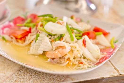 Seafood salad on a plate