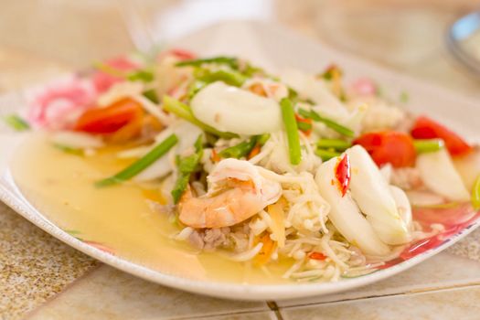 Seafood salad on a plate