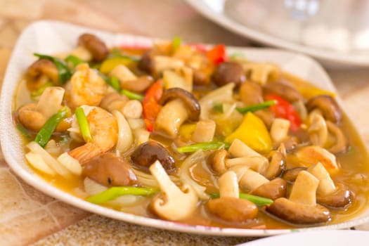 Close up of Fried mushrooms in a plate