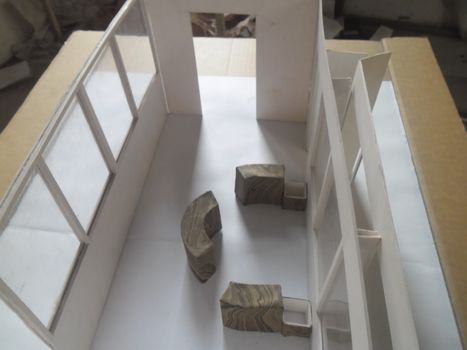 Architecture model with round seating space and large windows