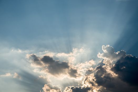 Nice drama sky with sun ray shining