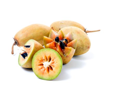 Fresh sapodillas isolated on white background