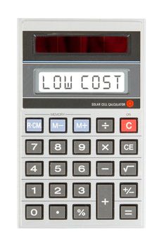 Old calculator showing a text on display - low cost