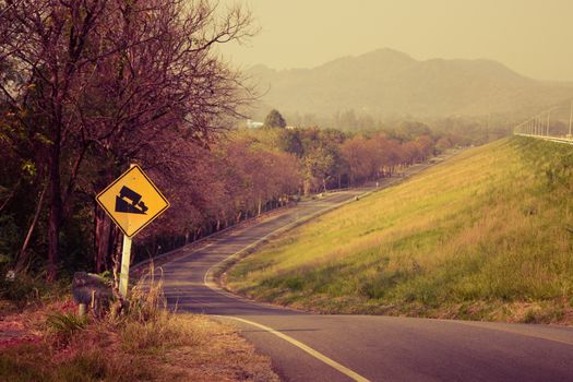 Downhill road in vintage color style