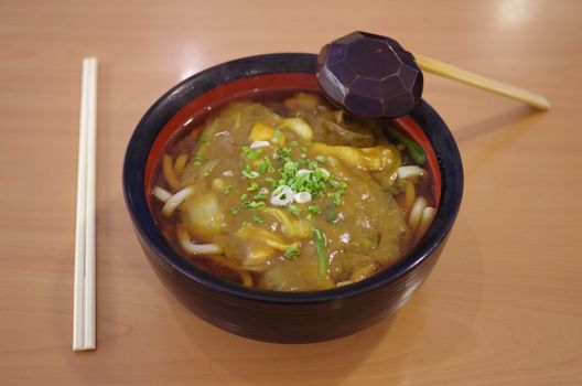 Japanese noodle curry soup on table