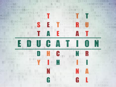 Education concept: Painted green word Education in solving Crossword Puzzle on Digital Paper background, 3d render